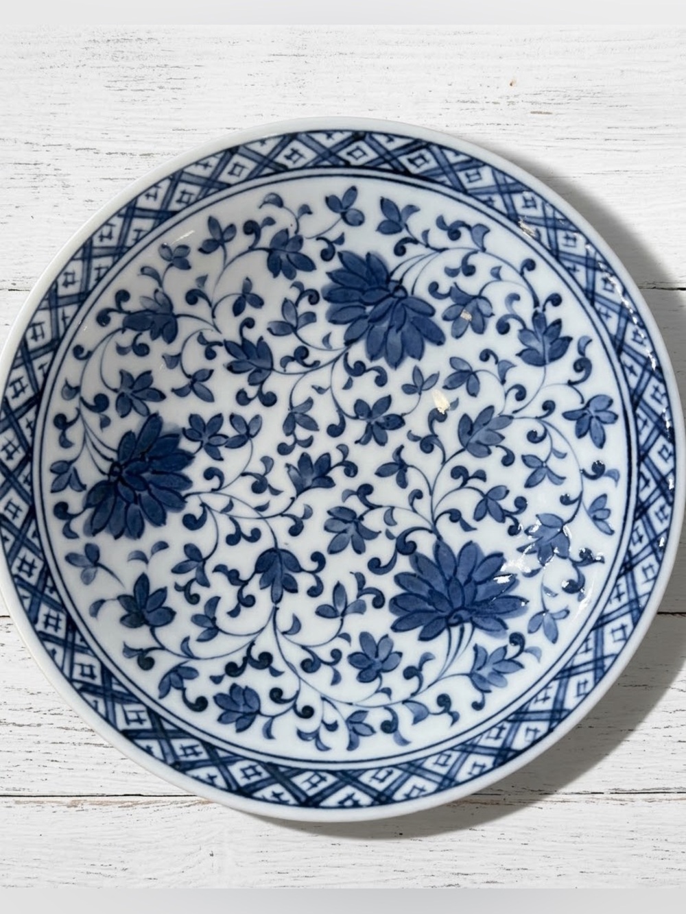 Arita Ware Takamine Kiln Japanese Porcelain Bowl Blue White Floral Deep Plate 8"